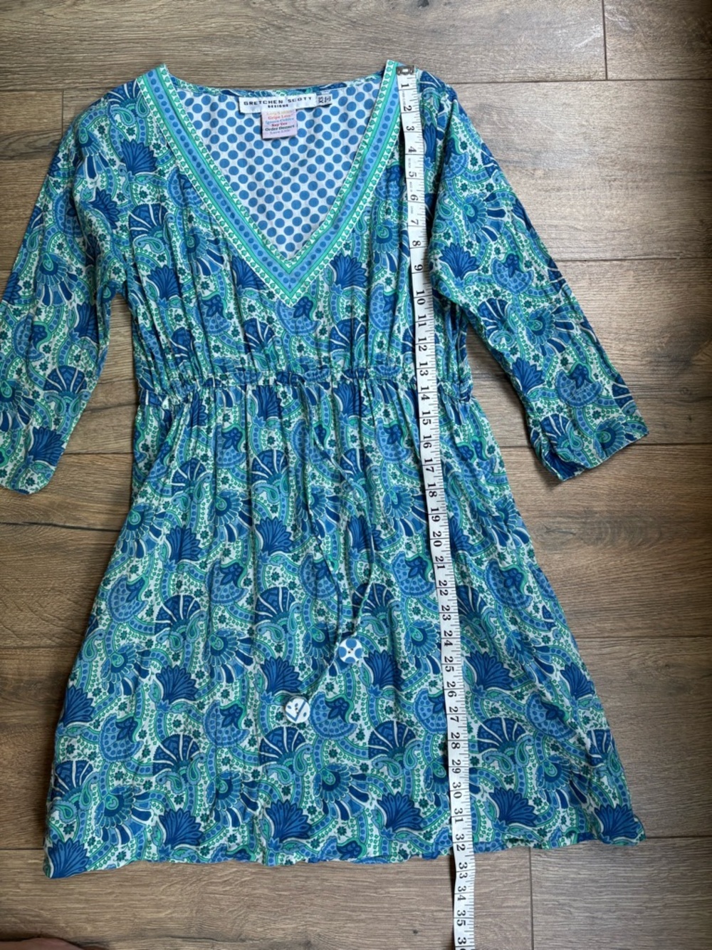 Gretchen Scott Blue Paisley Resort Dress XS | Boho Tunic Mini Coverup - Picture 9 of 15